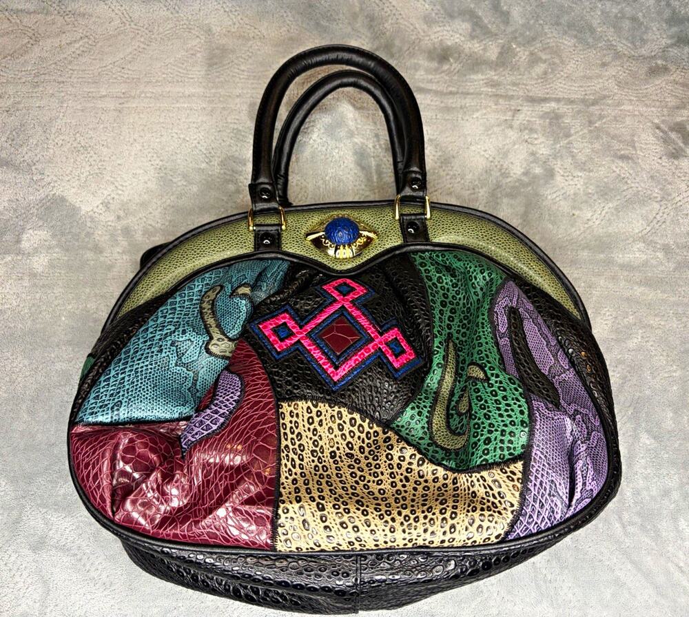 Vintage Style Patchwork Faux Leather Satchel Shoulder Bag MulticolorHandbag NWOT
